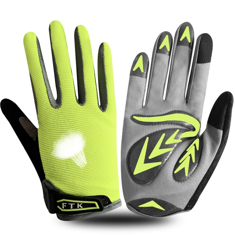 FINGER TEN Cycling Gloves Kids Boys Girls Youth Full Finger Pair Bike Riding, Children Toddler Touch Screen Mountain Road Bicycle Warm Cold Weather Gel Padded, Color Blue Orange Age 2-11 (Green, Small) - Image 1